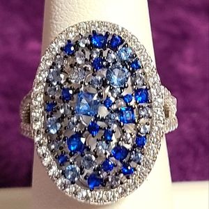 Bella Luce Blue Sapphire/Blue White Diamond Simulant Rhodium Over Sterling